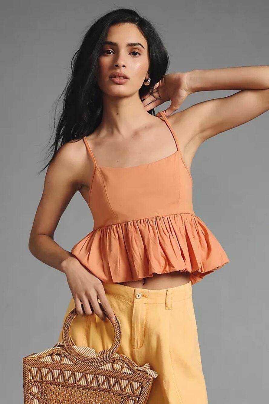 NWT Maeve by Anthropologie Ruffled Bubble-Hem Cropped Tank Peach - Size: Medium